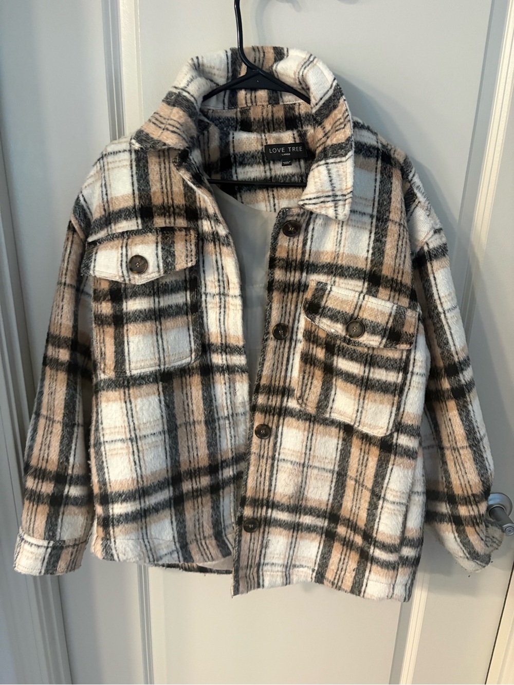 Love Tree Brushed Plaid Jacket in Cream, Tan & Black